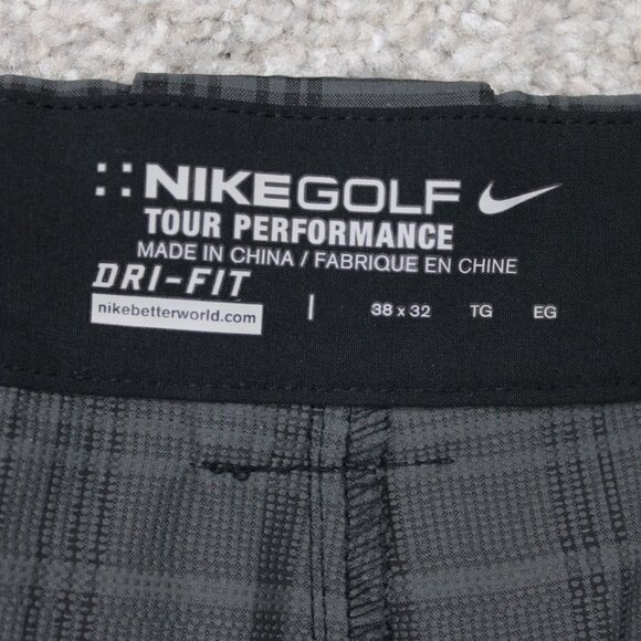 Nike Golf Pants Mens 38x32 Gray Tartan Plaid Tour Performance Dri-Fit Flat Front - Picture 10 of 13